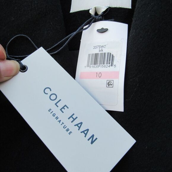 Cole Haan Wool Blend Wrap Coat Black SZ 10 - Picture 5 of 8